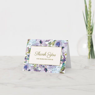 Carte De Remerciements Lila Violet Bleu Poussiéreux Floral Anniversaire
