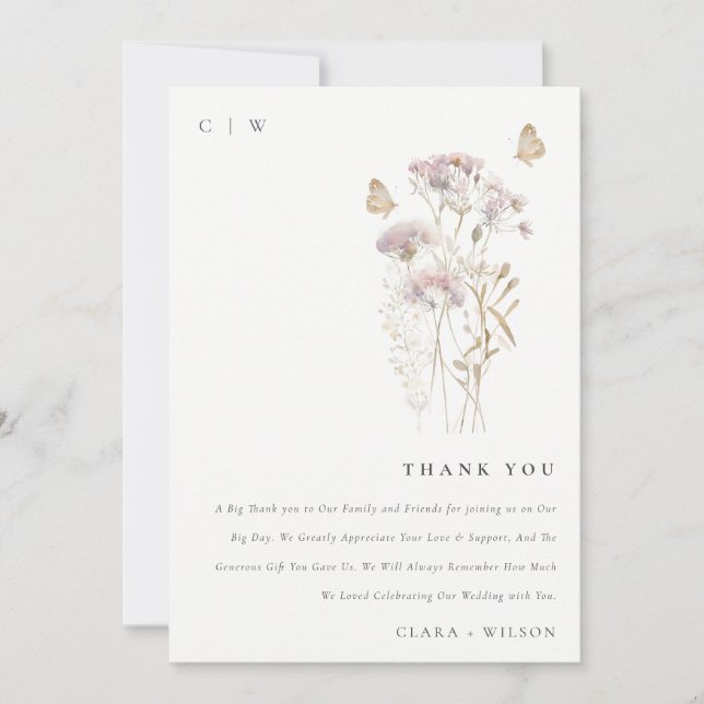 Carte De Remerciements Lilac Boho Fleur sauvage Fern Mariage botanique (Devant)