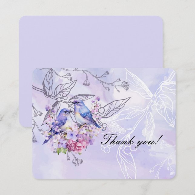 Carte De Remerciements Lilas et Merles bleus (Devant / Derrière)