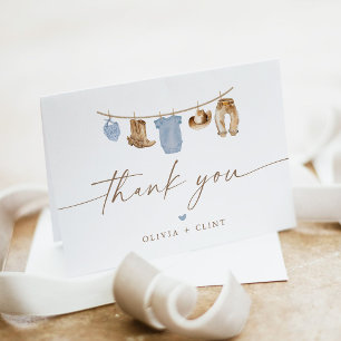 Carte De Remerciements Linge de bébé bleu Little Cowboy Baby Shower