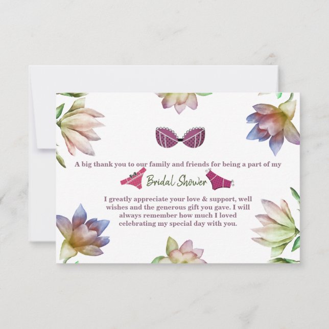 Carte De Remerciements Lingerie Shower de Mariage (Dos)