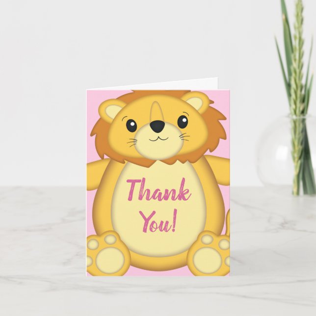 Carte De Remerciements Lion Baby shower rose (Devant)