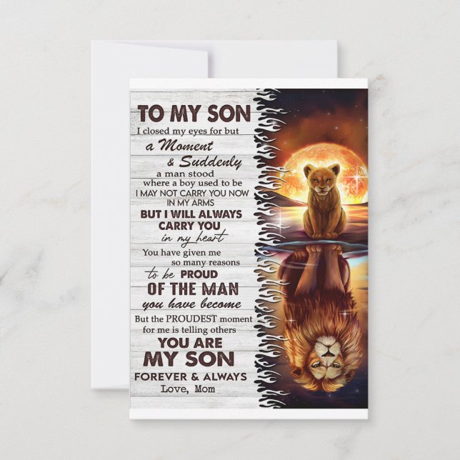 Carte De Remerciements Lion Maman À Mon Fils J'Ai Fermé Mes Yeux (Devant)
