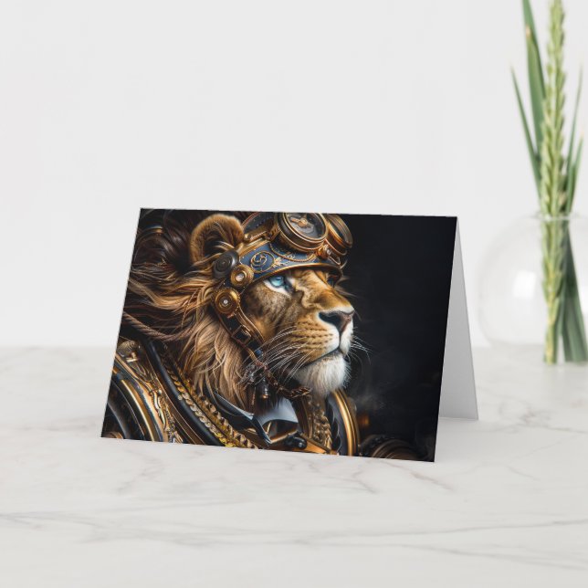 Carte De Remerciements Lion Steampunk (Devant)