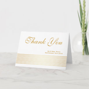 Carte de remerciements lisse à rayures or blanc