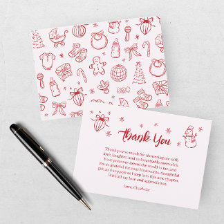 Carte De Remerciements Liste de cadeaux de fête prénatale Santa Baby Rose