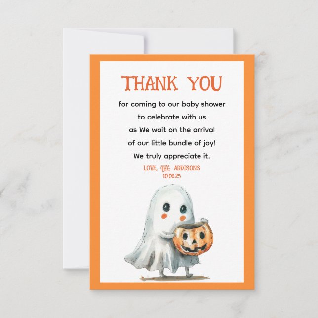 Carte De Remerciements Little BOO Cute & Éffrayant Baby shower d'Hallowee (Devant)