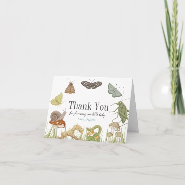 Carte De Remerciements Little Bug Insects Mushroom Boy Baby Shower (Devant)