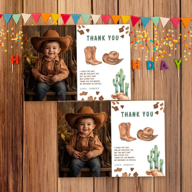 Carte De Remerciements Little Cowboy Birthday Party Thank you (Créateur téléchargé)
