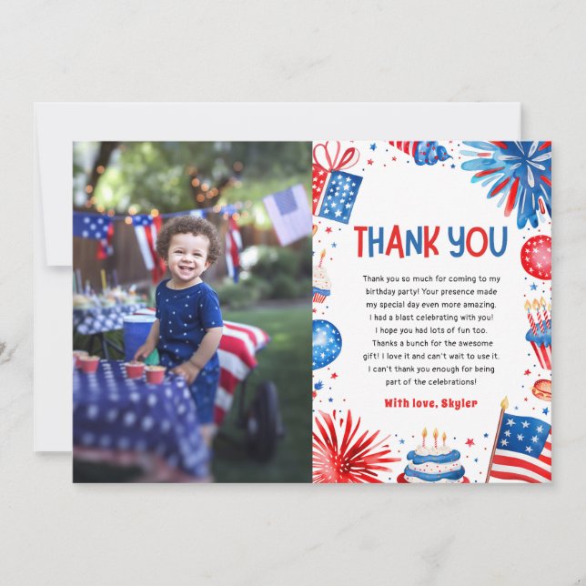 Carte De Remerciements Little Firecracker 4 juillet 1er anniversaire (Devant)