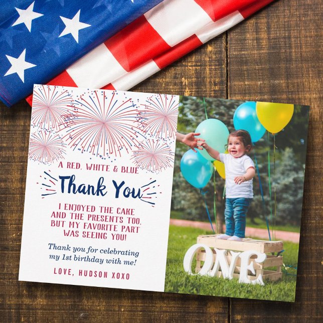 Carte De Remerciements Little Firecracker 4 juillet 1er anniversaire Phot (Créateur téléchargé)