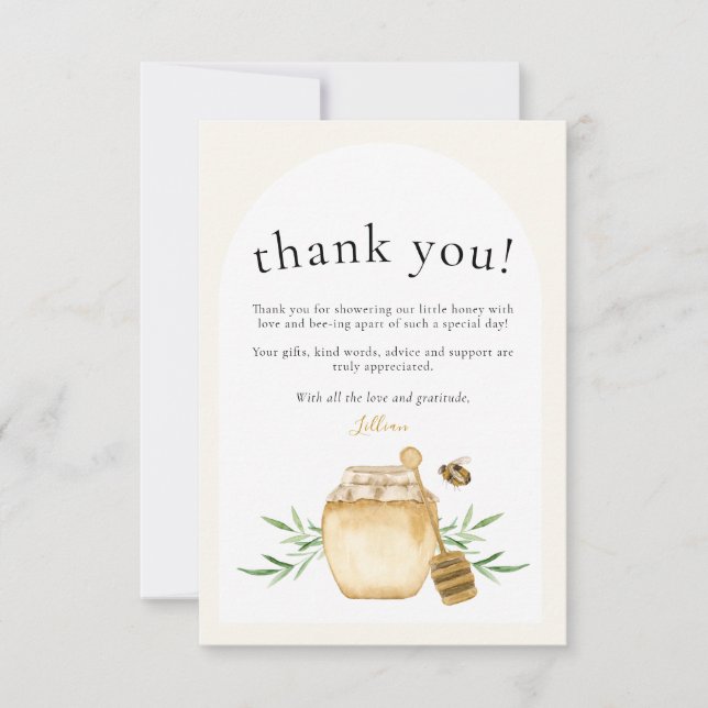Carte De Remerciements Little Honey Soft Watercolor Bee Baby Shower Flat (Devant)