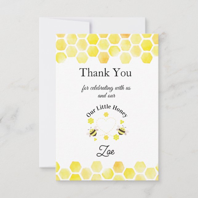 Carte De Remerciements Little Honey Thank You Card Kids 1st Birthday (Devant)