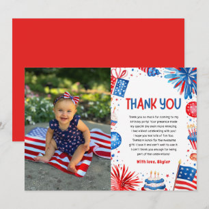 Carte De Remerciements Little Miss Firecracker 4 juillet 1er anniversaire