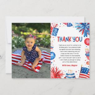 Carte De Remerciements Little Miss Firecracker 4 juillet 1er anniversaire