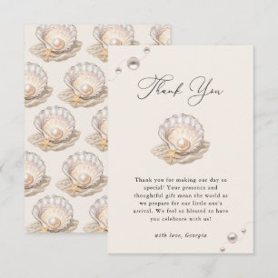 Carte De Remerciements Little Pearl Ocean Beach Seashell Girl Baby shower