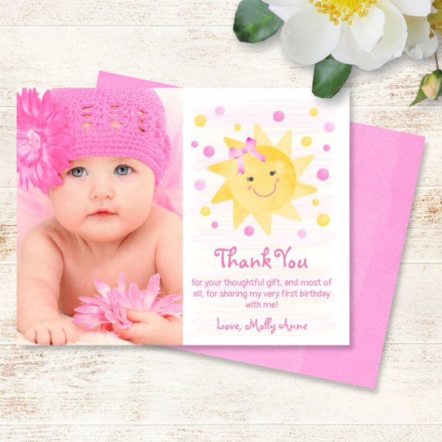 Carte De Remerciements Little Ray of Sunshine Aquarelle Anniversaire (Créateur téléchargé)