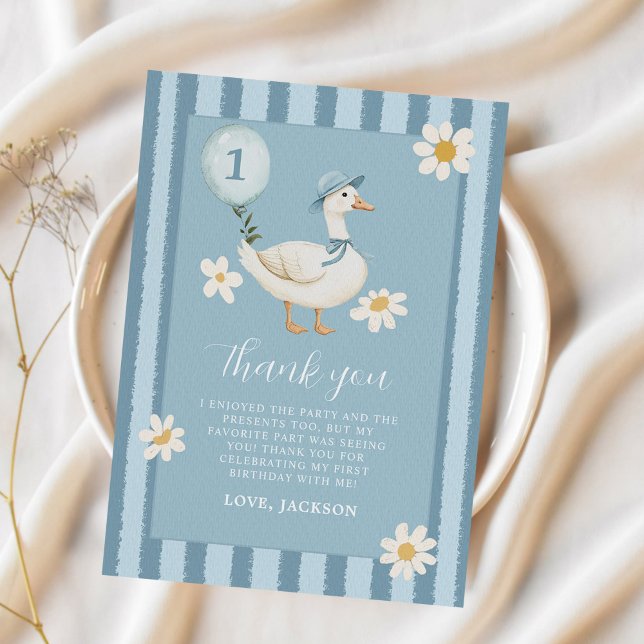 Carte De Remerciements Little Silly Goose Daisy Boy 1er anniversaire (Créateur téléchargé)