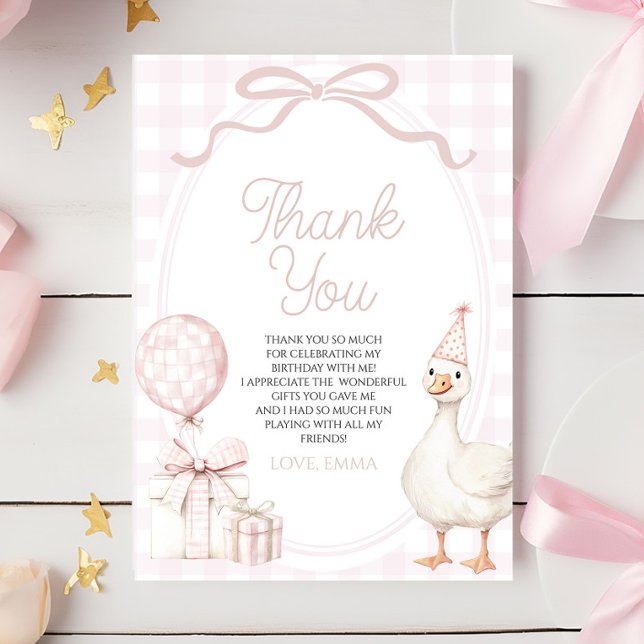 Carte De Remerciements Little Silly Goose Pink Birthday Party (Créateur téléchargé)