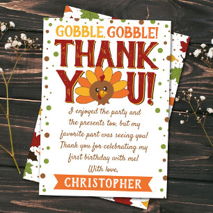 Carte De Remerciements Little Turkey Fall Thanksgiving 1er anniversaire