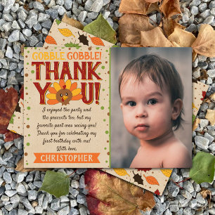 Carte De Remerciements Little Turkey Fall Thanksgiving 1er Birthday Photo