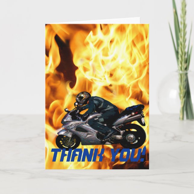 Carte De Remerciements Live To Ride Motorbike & Flames Thank You Card (Devant)
