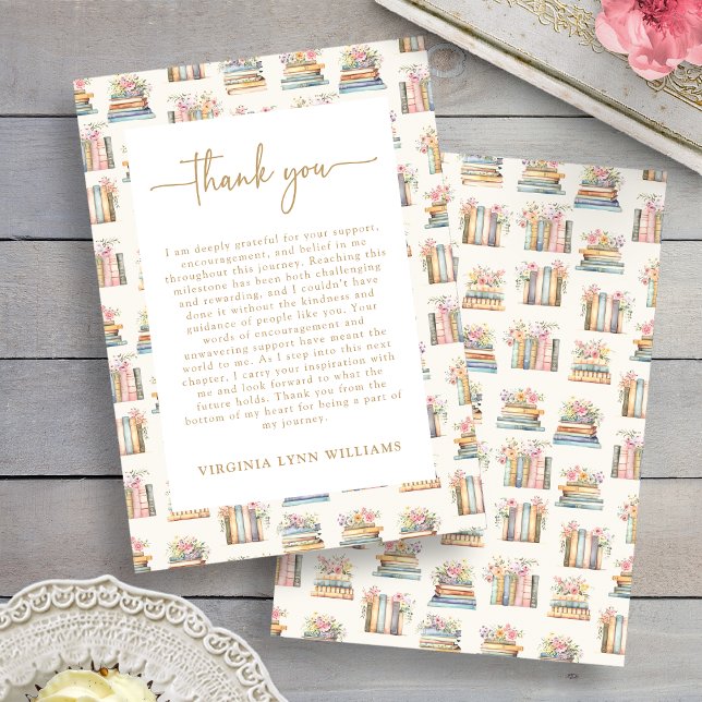 Carte De Remerciements Livres floraux (Floral Books Graduation Thank You Card by Painted Paperie
)