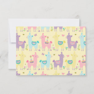 Carte De Remerciements Llamas rose, jaune mou mou pourpre adorable 
