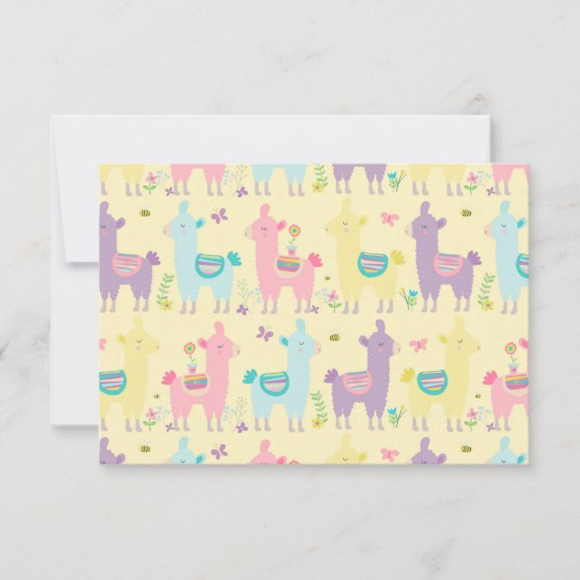 Carte De Remerciements Llamas rose, jaune pourpre mignonne adorable (Devant)