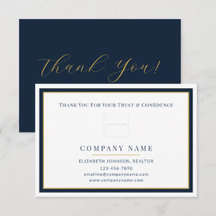 Carte De Remerciements Logo Bleu Marine pour la Reconnaissance des Client