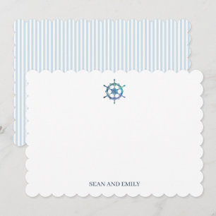 Carte De Remerciements Logo de direction de voilier bleu personnalisé nau