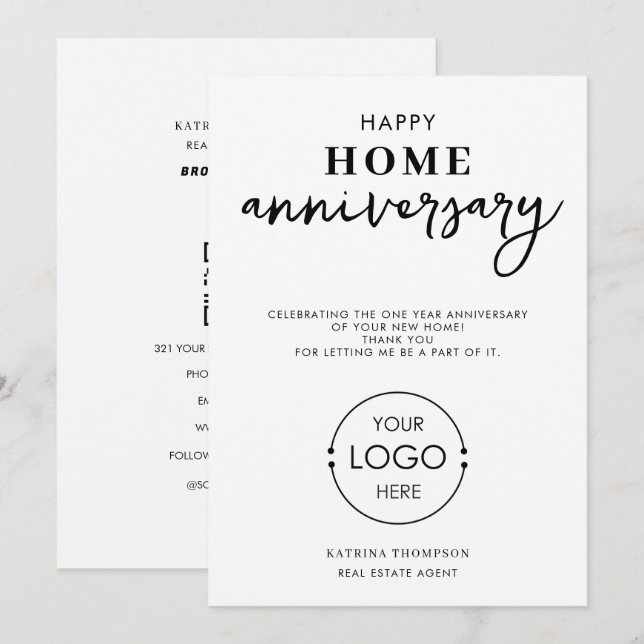 Carte De Remerciements Logo de l'agent immobilier Happy Home Anniversaire (Devant / Derrière)