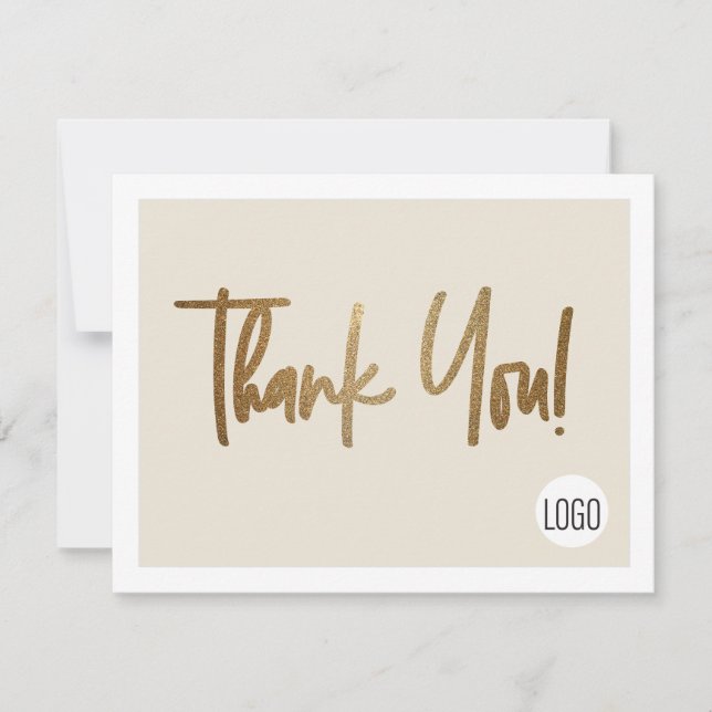 Carte De Remerciements Logo de l'entreprise Cream Faux Gold Custom Social (Devant)