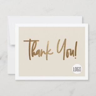 Carte De Remerciements Logo de l'entreprise Cream Faux Gold Custom Social