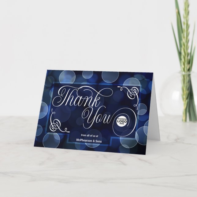Carte De Remerciements Logo d'entreprise dans Blue Bokeh Blank (Devant)