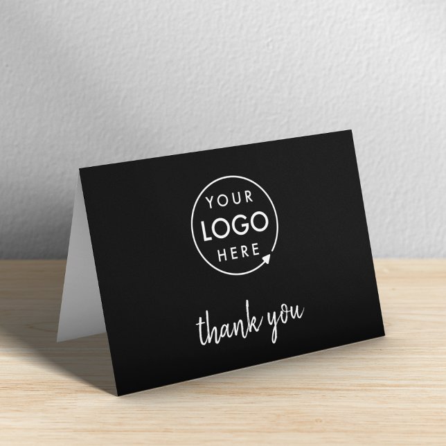 Carte De Remerciements Logo d'entreprise | Entreprise Professionnel (A stylish sleek black horizontal folded logo thank you card perfect for small business appreciation)