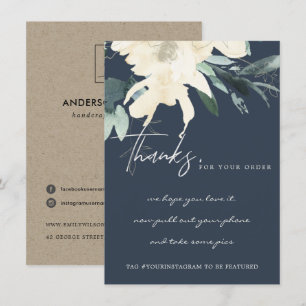 CARTE DE REMERCIEMENTS LOGO D'ENTREPRISE FLORALE BLANC DE MARINE IVORY