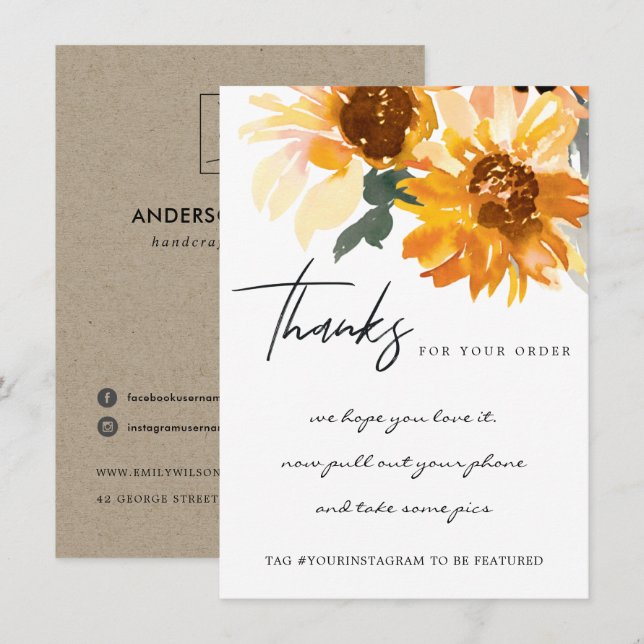 CARTE DE REMERCIEMENTS LOGO D'ENTREPRISE FLORALE JAUNE (Devant / Derrière)