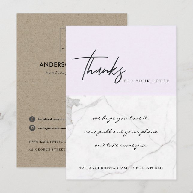 CARTE DE REMERCIEMENTS LOGO D'ENTREPRISE MARBRE PURPLE TEXTURE (Devant / Derrière)