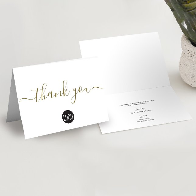 Carte De Remerciements Logo personnalisé Business Simple Elegant Gold (Custom gold black simple business thank you folded card.)