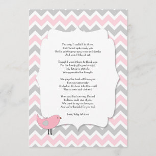 Carte De Remerciements L'oiseau que le baby shower vous remercient note