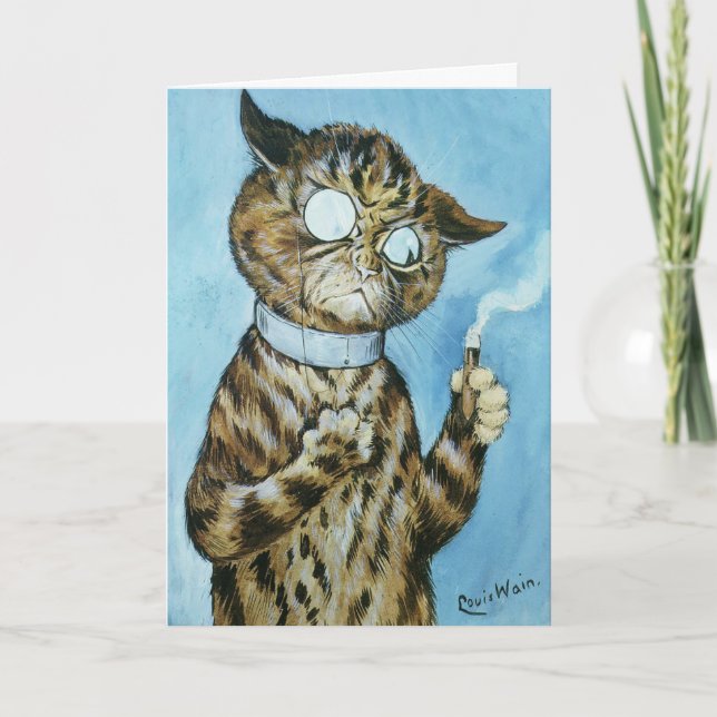 CARTE DE REMERCIEMENTS LOUIS WAIN CIGAR CAT BLANK GREETING CARD (Devant)