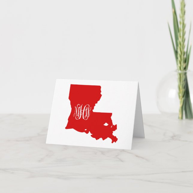 Carte De Remerciements Louisiane Rouge Blanc Vine Monogramme Police do-it (Devant)