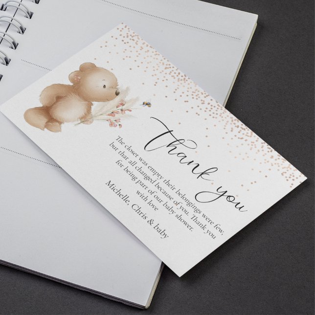 Carte De Remerciements L'ours et le Baby shower de l'abeille (Créateur téléchargé)