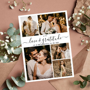 Carte De Remerciements Love and Gratitude Script 5 Photo Collage Mariage