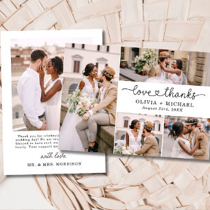 Carte De Remerciements Love and Thanks 5 Photo Collage Script Mariage
