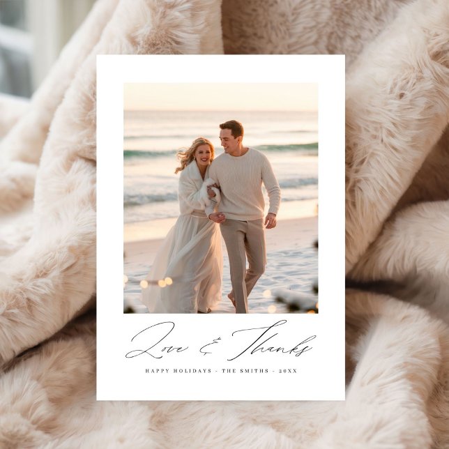 Carte De Remerciements Love and Thanks Beach Photo Noël Double face (Créateur téléchargé)