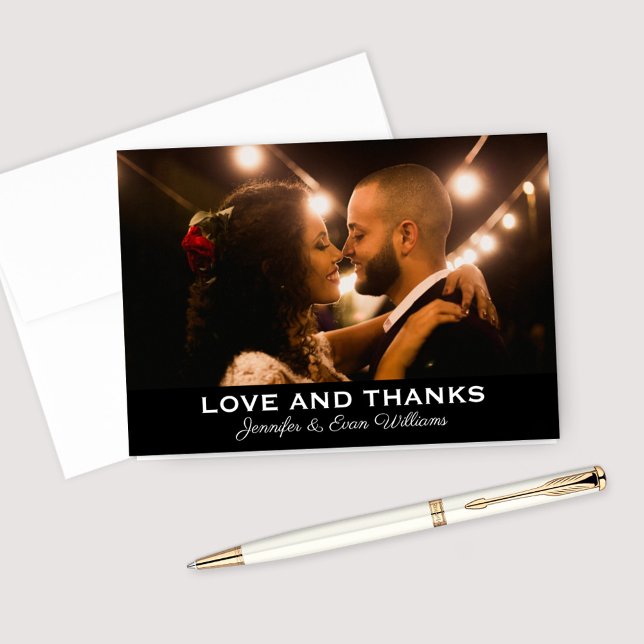 Carte De Remerciements Love and Thanks Black White Wedding Photo monogram (Créateur téléchargé)