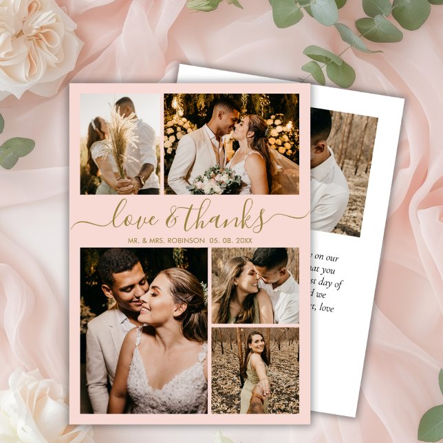 Carte De Remerciements Love and Thanks Blush Photo Collage Mariage (Créateur téléchargé)