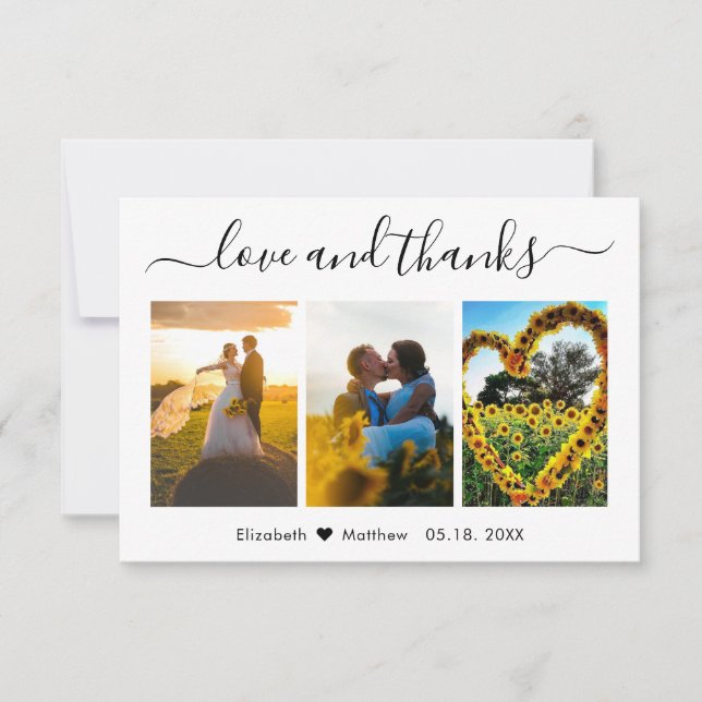 Carte De Remerciements Love and Thanks Calligraphy Mariage Photo Collage (Devant)